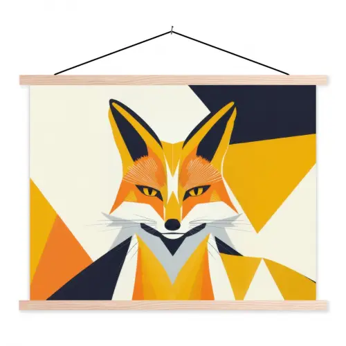 Vos - Oranje - Abstract - Driehoeken textielposter latten blank klein -3d