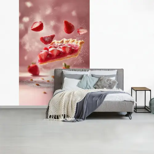 Aardbei - Taart- Eten - Roze fotobehang vinyl groot -slaapkamer