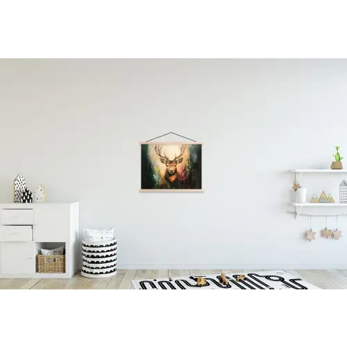 Hert - Geverfd - Gewei - Bruin textielposter latten blank klein -kinderkamer