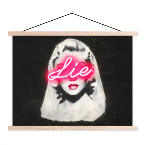 Neon - Letters - Vintage - Vrouw textielposter latten blank klein -3d