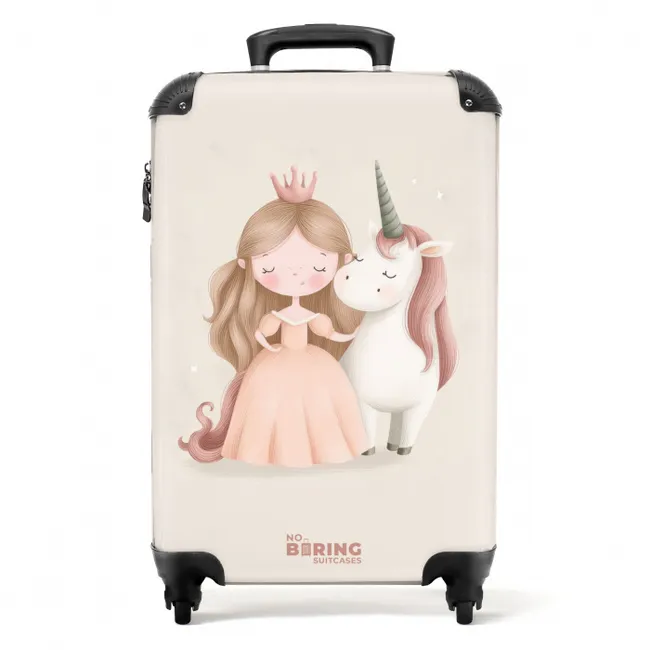 Prinses en een eenhoorn in pastel kleuren NBS - Handbagage koffer - Volwassenen Unisex middel -productfoto_recht