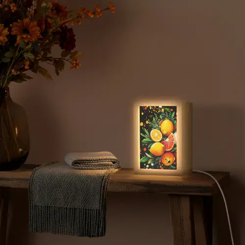 Citroenen - Zwart - Kruiden - Graffiti - Verf Light Box met kabel (Tafellamp) klein -sfeer4
