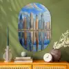 Skyline - Wolkenkrabbers - Water - Blauw Wandcirkel Ovaal Glas middel -sfeer2
