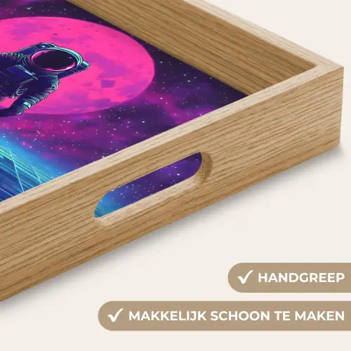 Astronaut - Maan - Roze - Sterrennevels Dienblad Rechthoek middel -USP_HandgreepNL