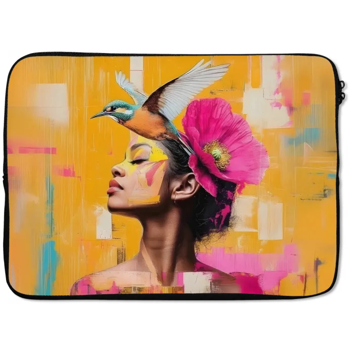 Vogel - Vrouw - Abstract - Bloem laptophoes neopreen klein -zkaufland3dotto
