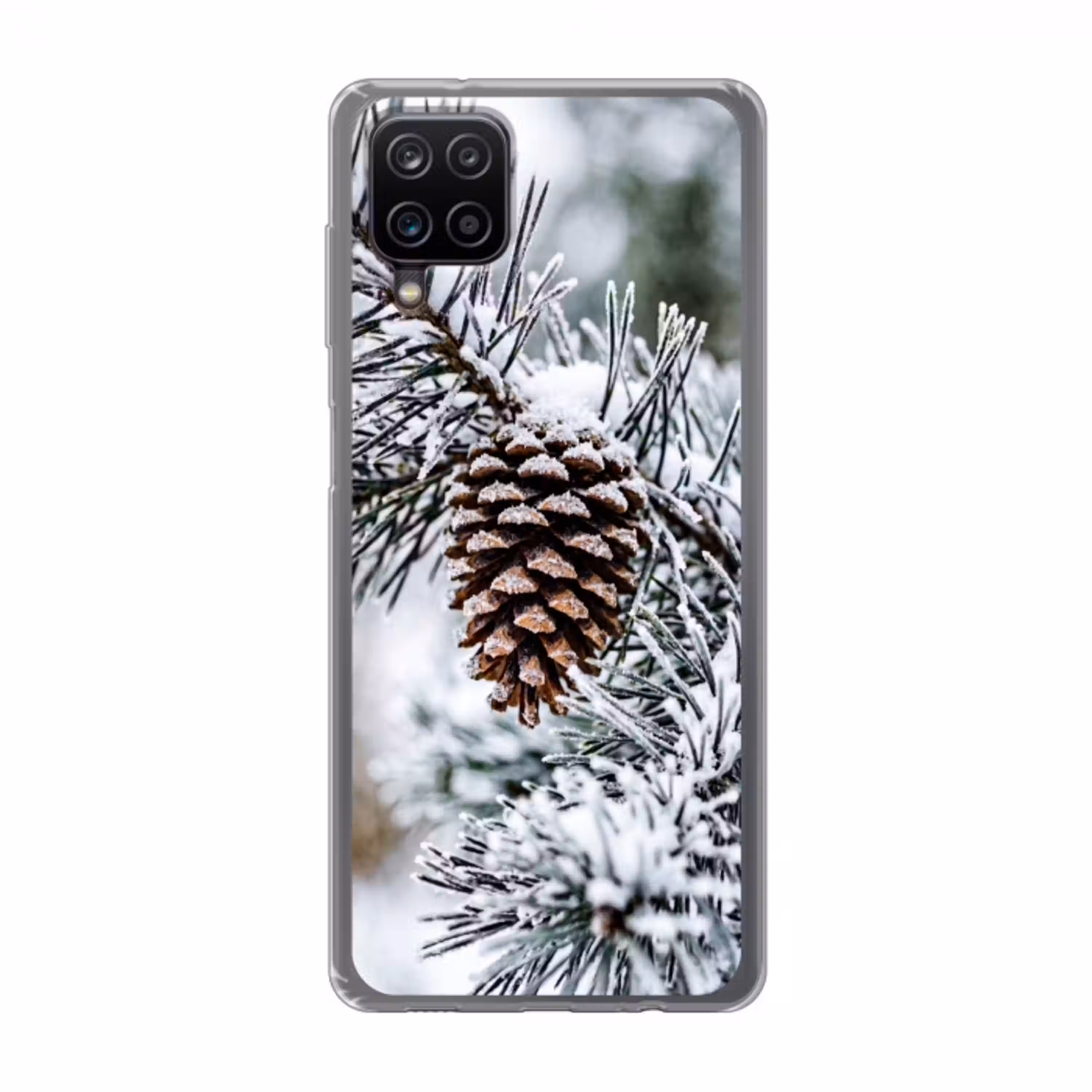 Dennenappel - Tak - Sneeuw - Winter - Sfeervol Telefoonhoesje Samsung Galaxy A12 klein -3d