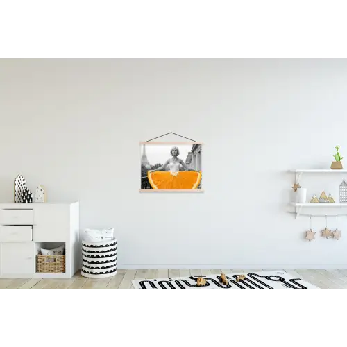 Sinaasappel - Eiffeltoren - Vrouw textielposter latten blank klein -kinderkamer