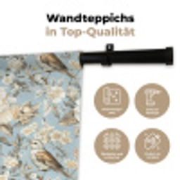 Botanisch - Zangvogel - Blauw Wandkleed katoen klein 269 -tsfeer2_DE