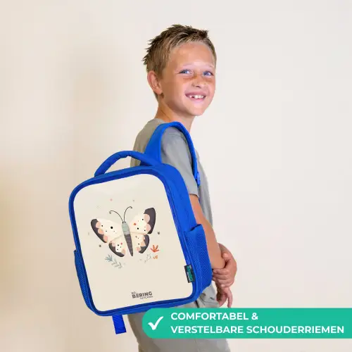 Vlinder in neutrale pastel kleuren Kinderrugzak - Blauw middel -sfeer3_NL