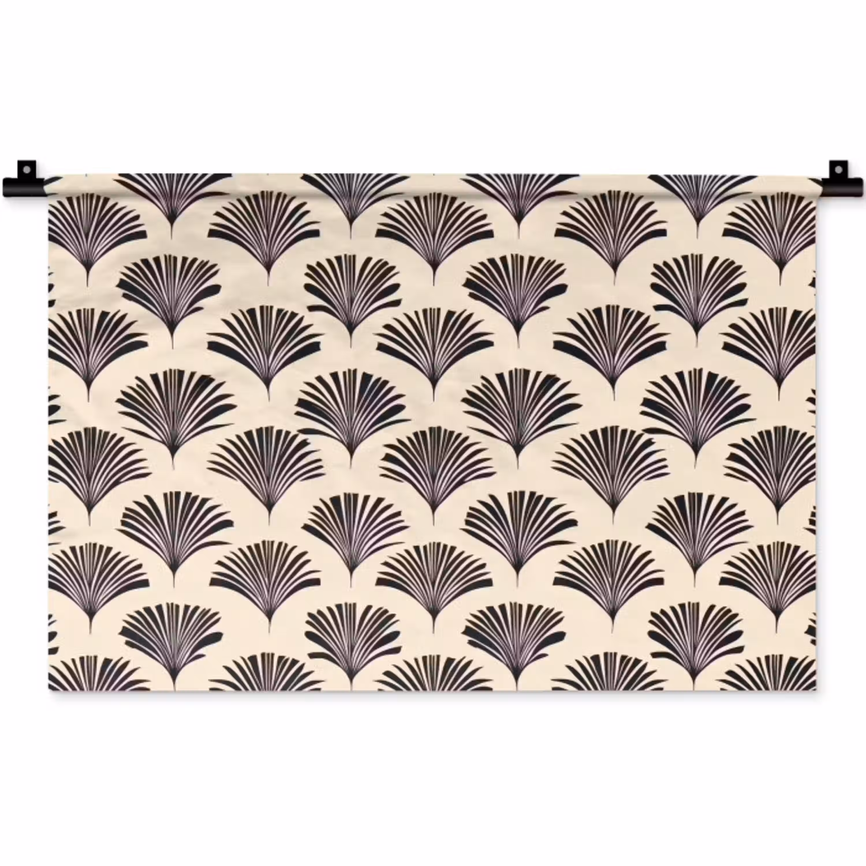 Waaiers - Botanisch - Zwart - Beige Wandkleed katoen klein 269 -zz3d