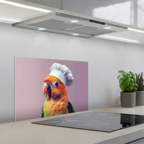 Papegaai - Koksmuts - Nieuwsgierig - Vogel keuken achterwand spatscherm klein -3d_schuin
