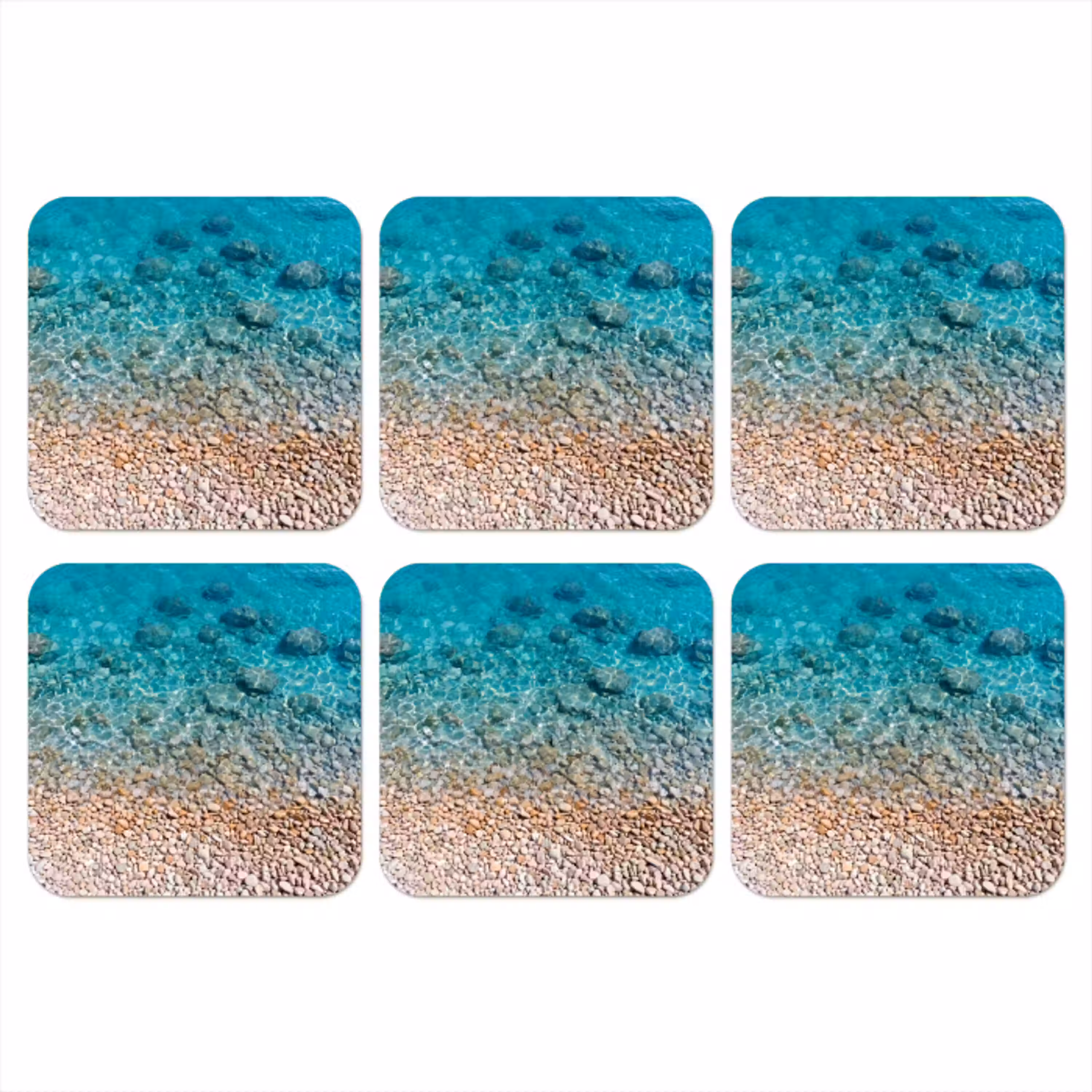 Water - Kiezels - Natuur - Levendig - Turkoois onderzetter kurk middel -3d