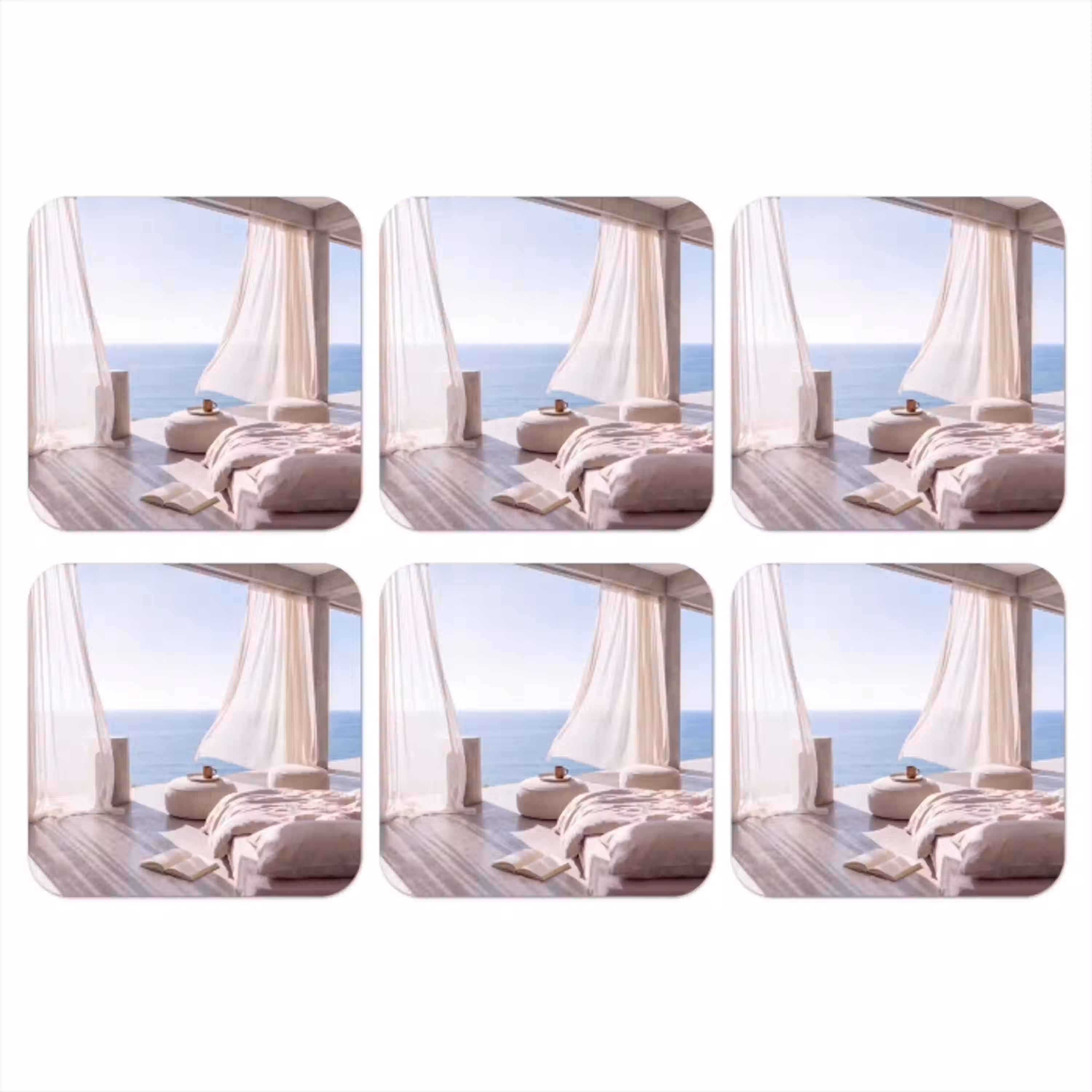 Interieur - Zeezicht - Modern - Rust - Beige onderzetter kurk middel -3d