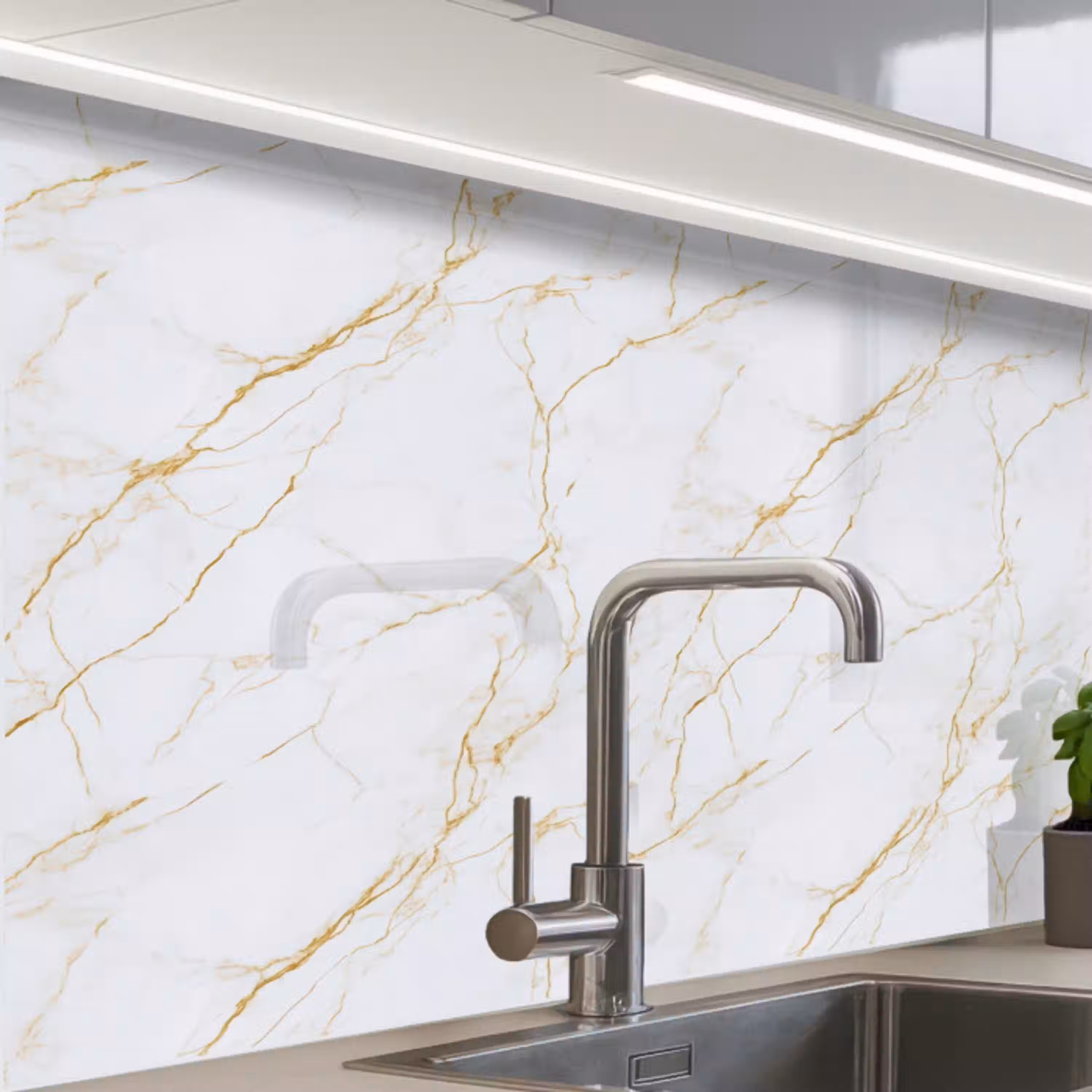 Wit - Marmer - Goud - Luxueus keuken achterwand 2 middel 865 -zzzz3d_schuin