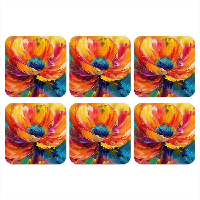 Bloem - Verflook - Modern - Abstract - Kleuren onderzetter kurk middel -3d