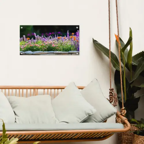 Bloemen - Steenrand - Kleurrijk tuinposter los doek klein -sfeer7