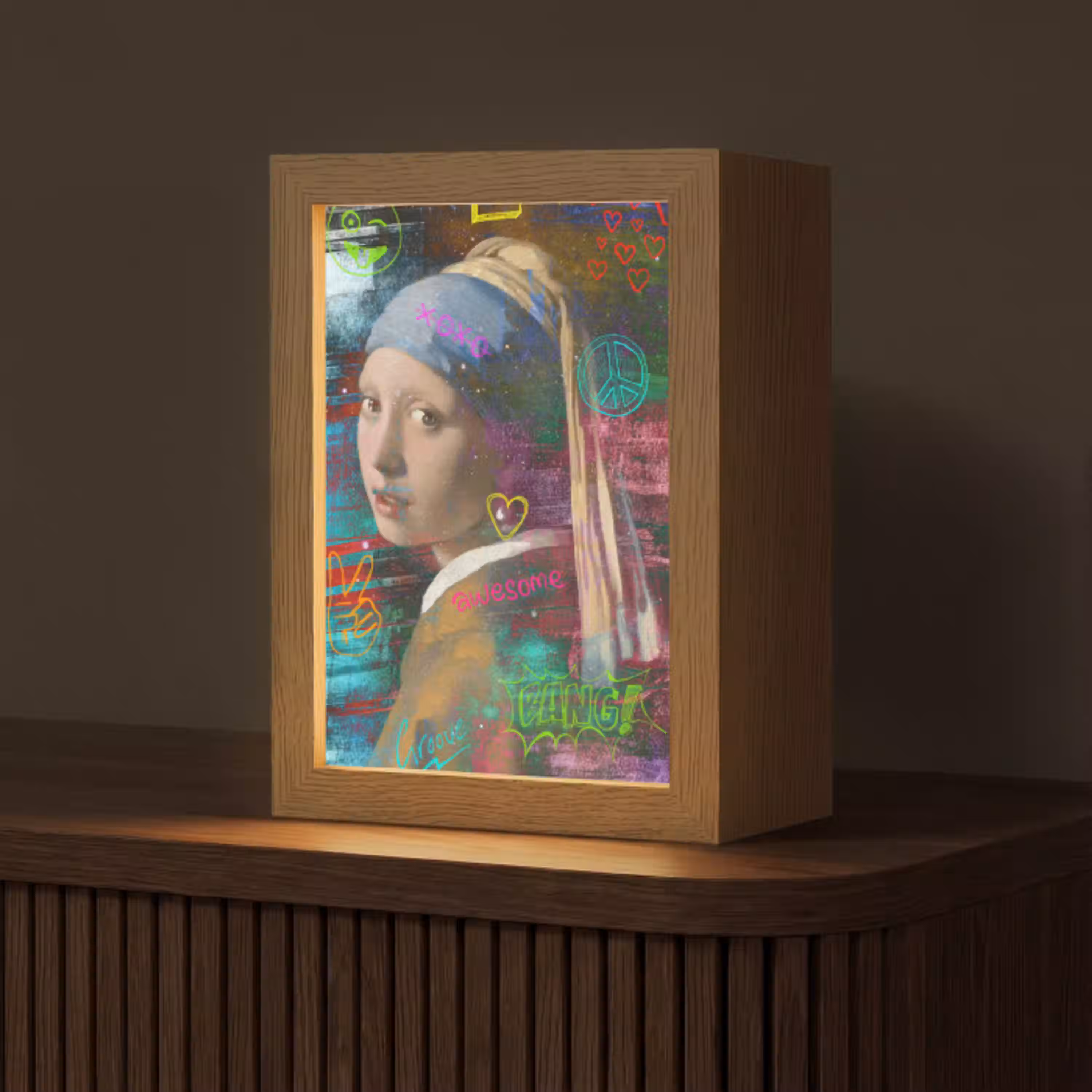 Meisje met de parel - Johannes Vermeer - Neon Light Box met kabel (Tafellamp) klein -z3d_website