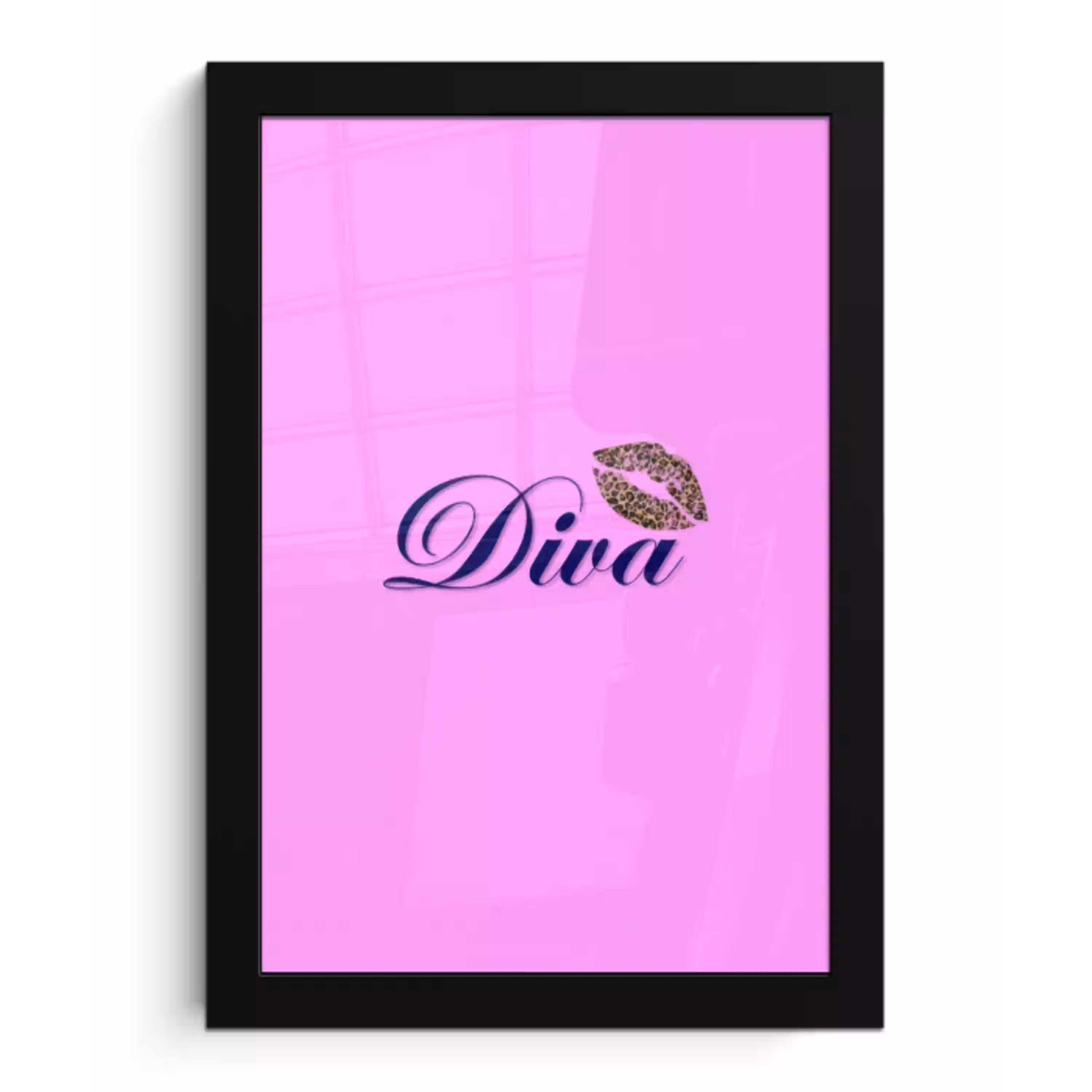 Diva - Lip - Panterprint - Roze fotolijst zwart zonder passe partout klein -3d