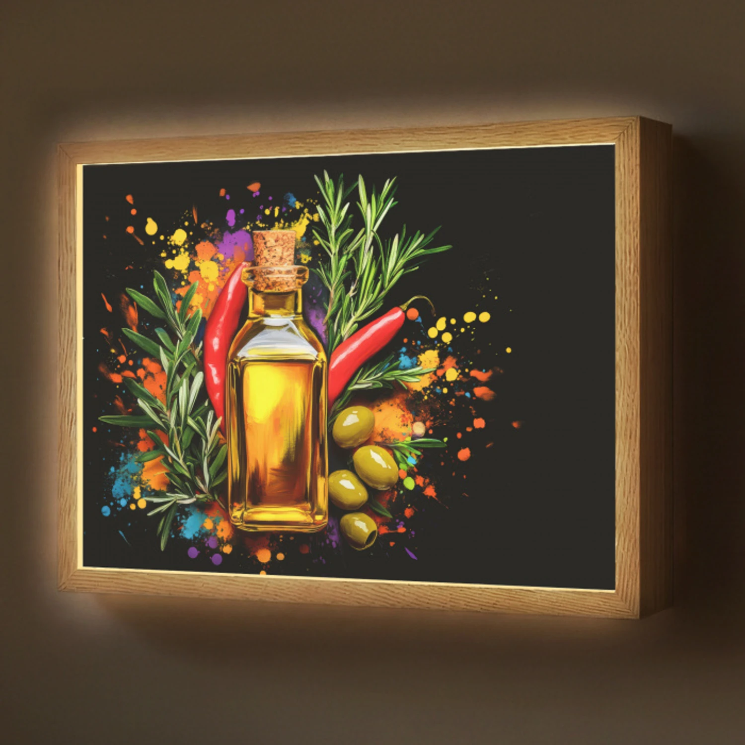 Olijfolie - Graffiti - Peper - Olijven - Modern Light Box met batterij (Wandlamp) middel -z3d_website