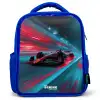 Raceauto - Baan - Neon - Verlichting Kinderrugzak - Blauw middel -3d
