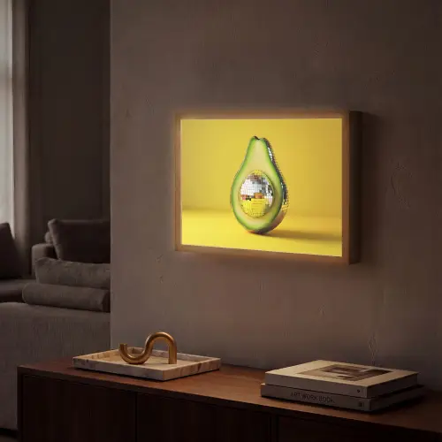 Avocado - Discobal - Geel - Glitter Light Box met batterij (Wandlamp) middel -sfeer1