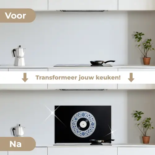 Vinyl - LP - Delfts Blauw - Muziek keuken achterwand spatscherm klein -voor_na_NL