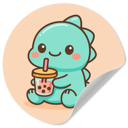 Dino - Boba - kawaii - Oranje Wandcirkel behangsticker klein -3d