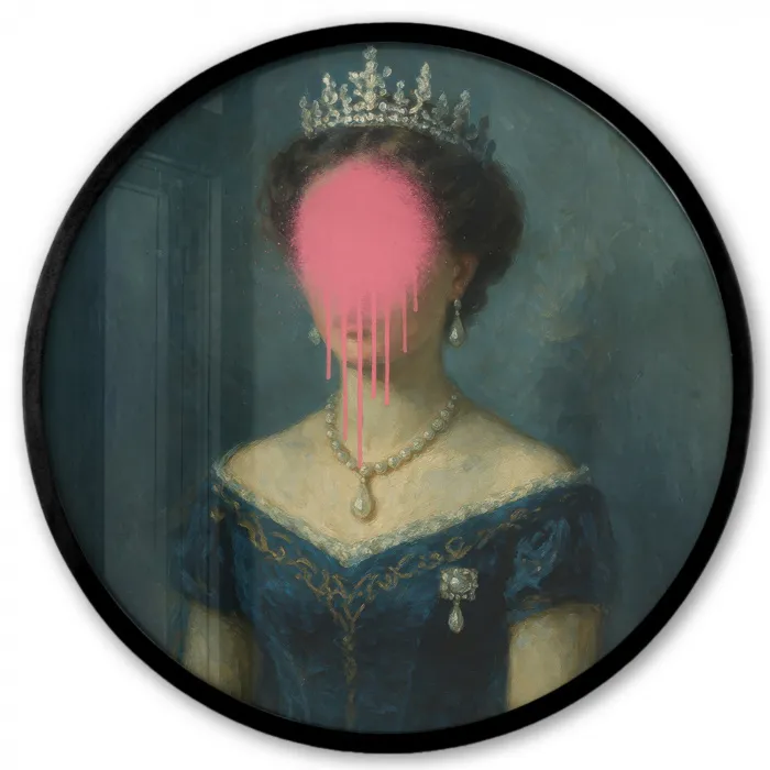 Kroon - Roze druipend verf - Portret Fotolijst rond zonder passe partout klein -3d