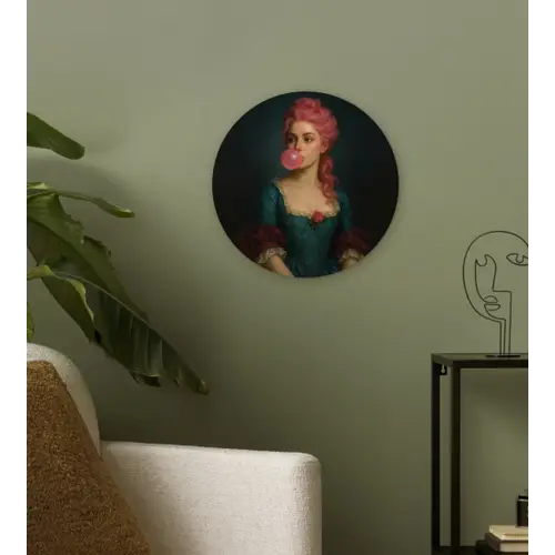 Vrouw - Portret - Kauwgombel Wandcirkel plexiglas klein -sfeer3