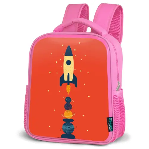 Raket - Planeten - Rood Kinderrugzak - Roze middel -schuin