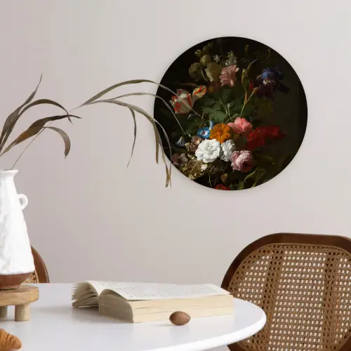 Vaas met bloemen - Schilderij van Rachel Ruysch Wandcirkel kunststof plaat 5mm dik klein -sfeer4