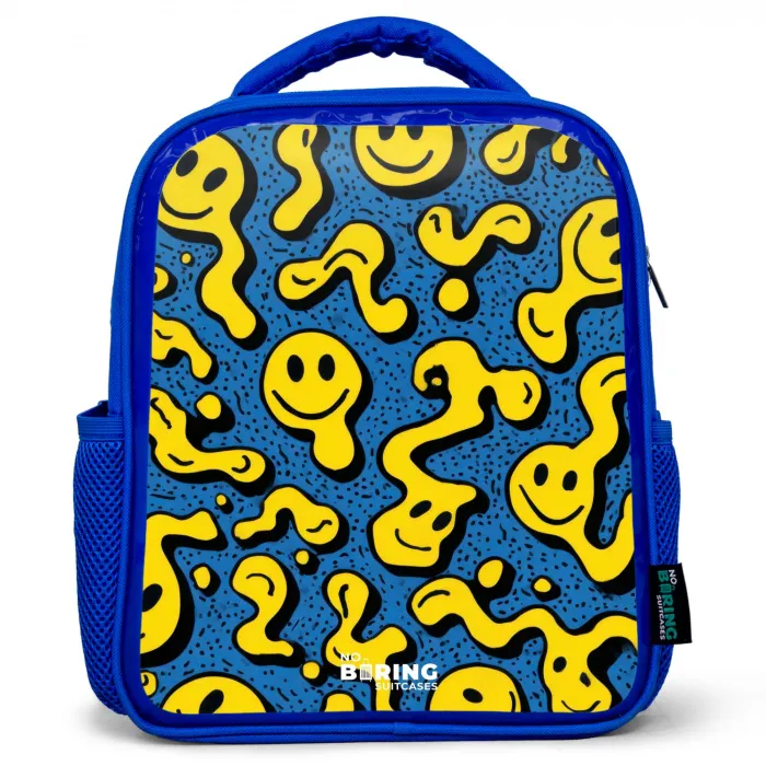 Smiley - Geel - Blauw Kinderrugzak - Blauw middel -3d