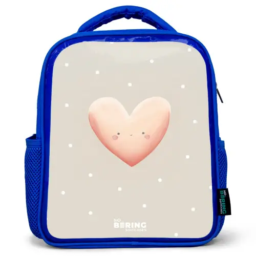 Roze hart omringd door beige stippen Kinderrugzak - Blauw middel -3d
