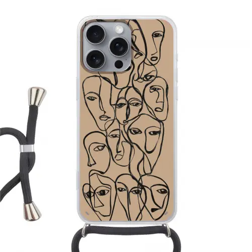 Gezichtenzee - Lijntekening - Abstract Hoesje iPhone 16 Pro Max met koord klein -3d