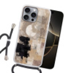 Abstract - Cirkel - Modern - Beige - Zwart - Minimalistisch Hoesje iPhone 16 Pro Max met koord klein -sfeer1