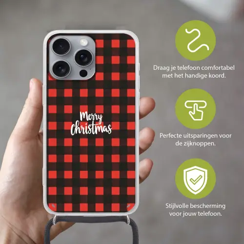Geruit - Rood - Tekst - Christmas Hoesje iPhone 16 Pro Max met koord klein -sfeer2_NL