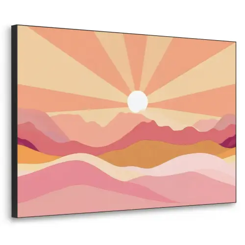 Bergen - Abstract - Zonnestralen - Roze Textielframe zwart klein -3d
