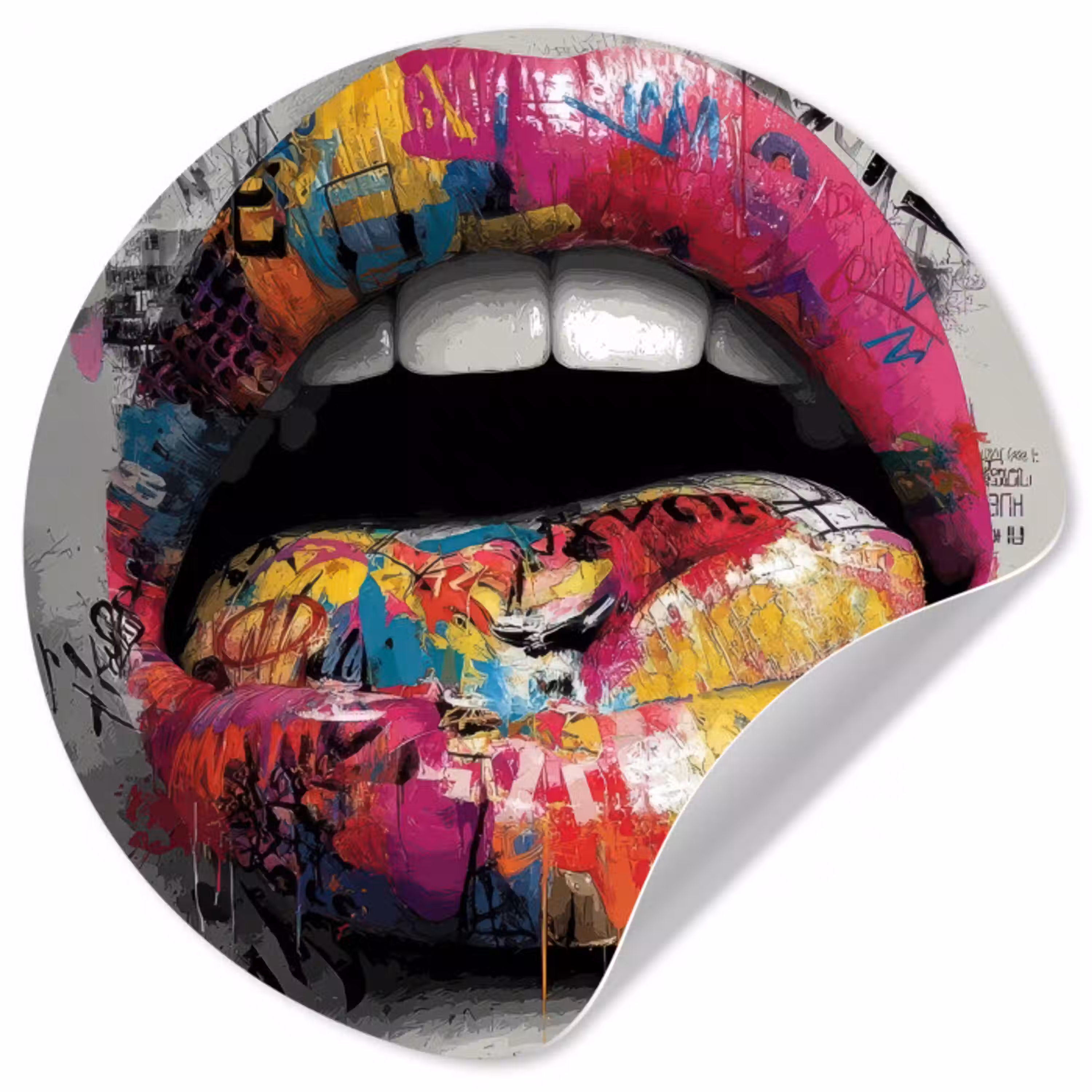 Lippen - Graffiti - Expressief Wandcirkel behangsticker klein -3d