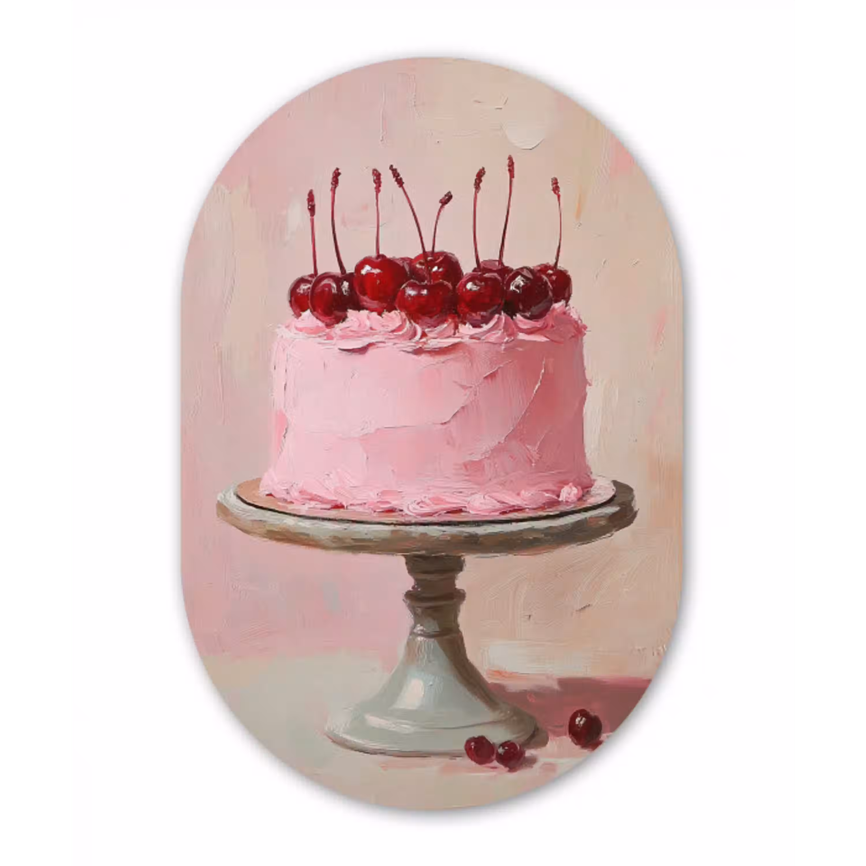 Taart - Pink - Cherry Wandcirkel Ovaal Glas middel -3d