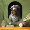 Tijger - Kokskleding - Bruin Wandcirkel Ovaal Glas middel -sfeer2