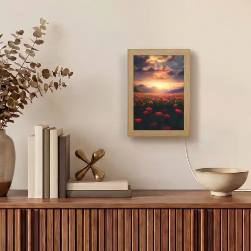 Landschap - Zonsondergang - Bloemenveld Light Box met kabel (Tafellamp) klein -sfeer2