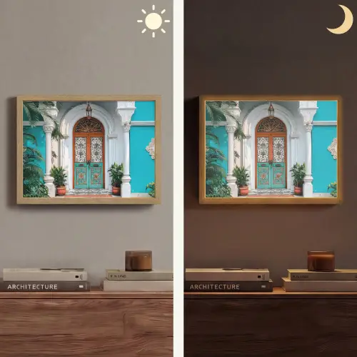 Zuilen - Sierlijke - Deur - Blauw Light Box met batterij (Wandlamp) middel -sfeer3