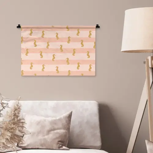 Zee - Dieren - Roze - Zeepaardje Wandkleed katoen klein 269 -sfeer4
