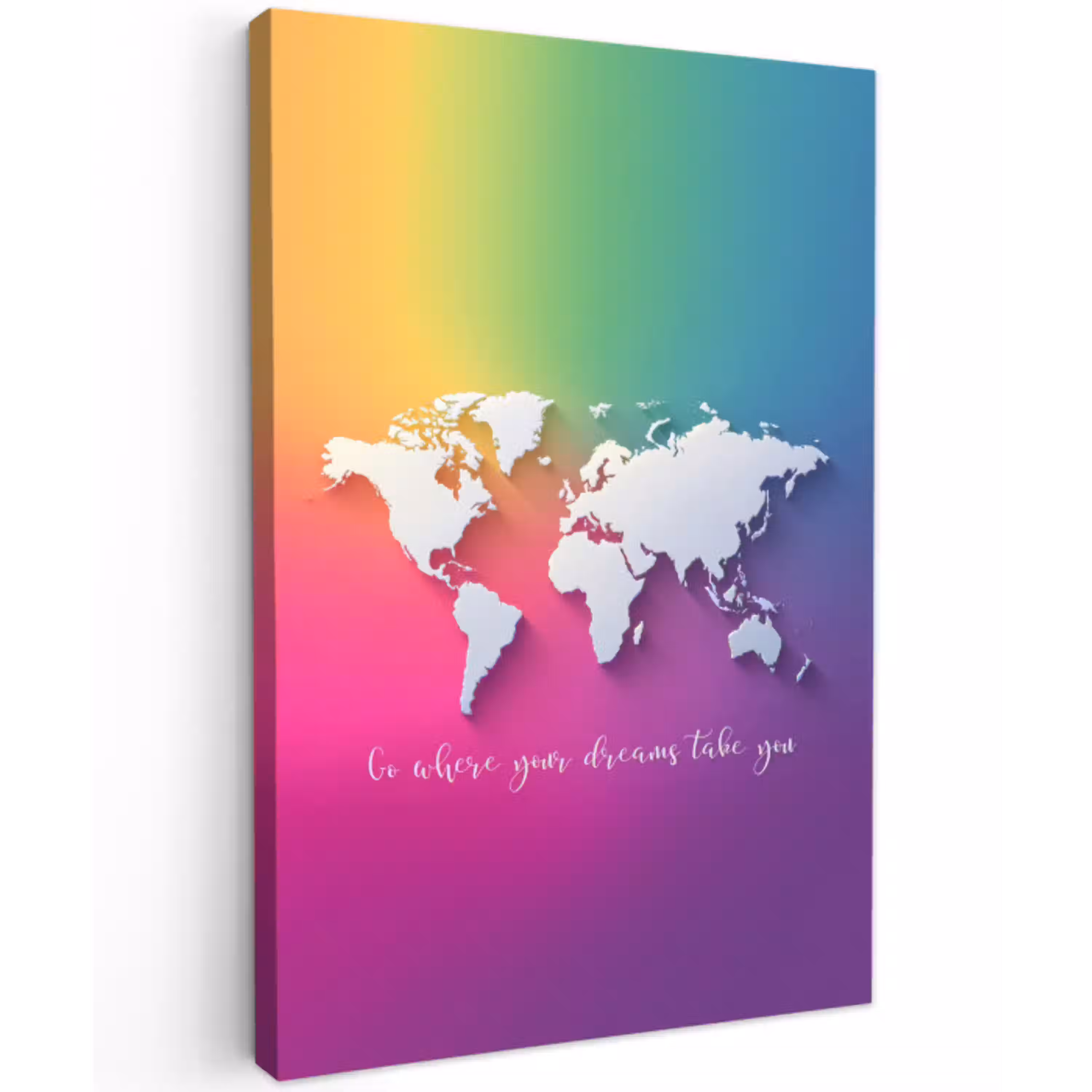Regenboog - Quote - Wereldkaart - Dream Tuinposter op houten frame 2 cm dik middel -3d