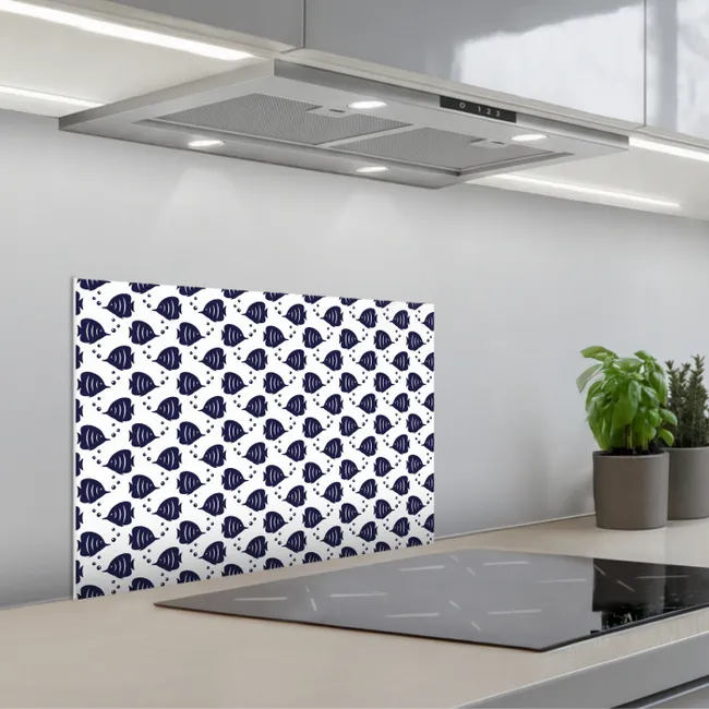 Oceaan - Vis - Blauw - Wit keuken achterwand spatscherm klein 900 -3d_schuin