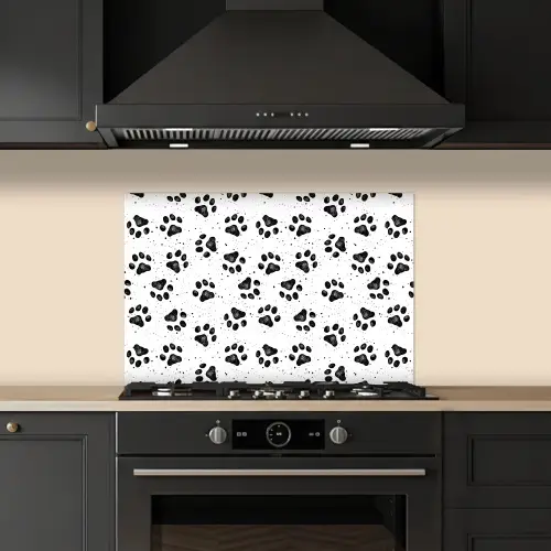 Paw - Pattern -Black keuken achterwand spatscherm klein 900 -sfeer1