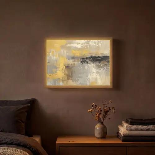 Abstract - Geel - Modern - Beige Light Box met batterij (Wandlamp) middel -sfeer4