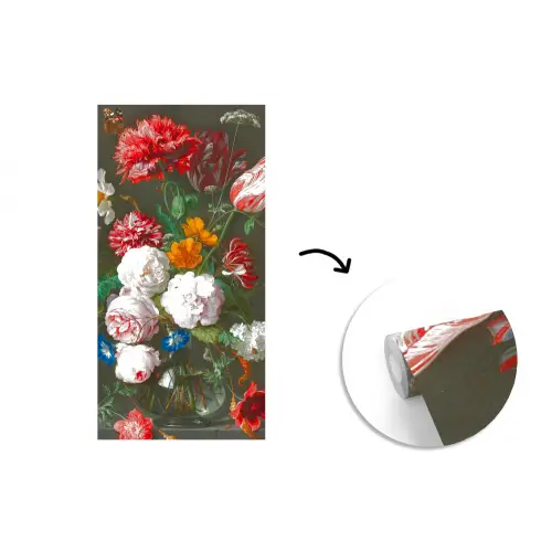Stilleven met bloemen in een glazen vaas - Schilderij van Jan Davidsz. de Heem fotobehang vinyl groot -3d