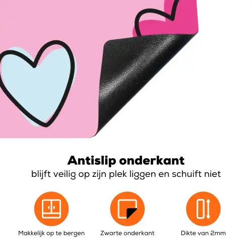 Hartjes - Valentijn - Patroon - Kleurrijk Inductie beschermer vinyl 3mm klein -zzzzzzz-td-onderkant