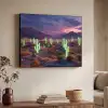 Neon cactussen - Woestijn - Zonsondergang Textielframe zwart klein -sfeer3